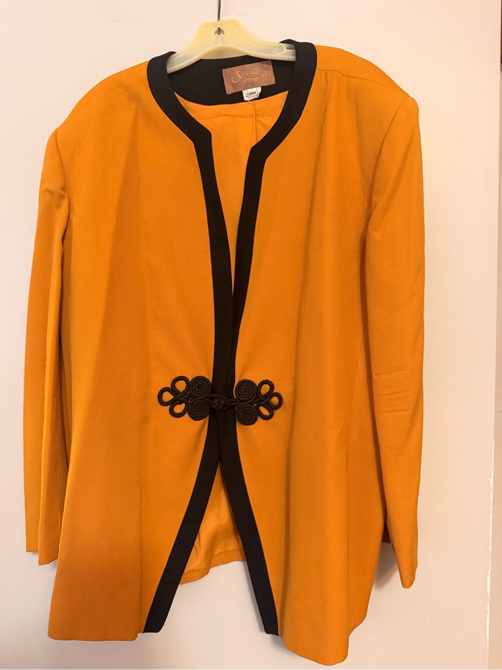Saville Women's Mustard Orange Open Front Jacket with Black Trim